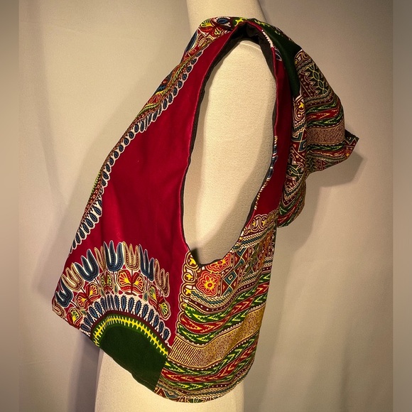 Women's African Print Crop Top Hoody Handmade Dashiki 90’s Streetwear Small-Med - Picture 3 of 5